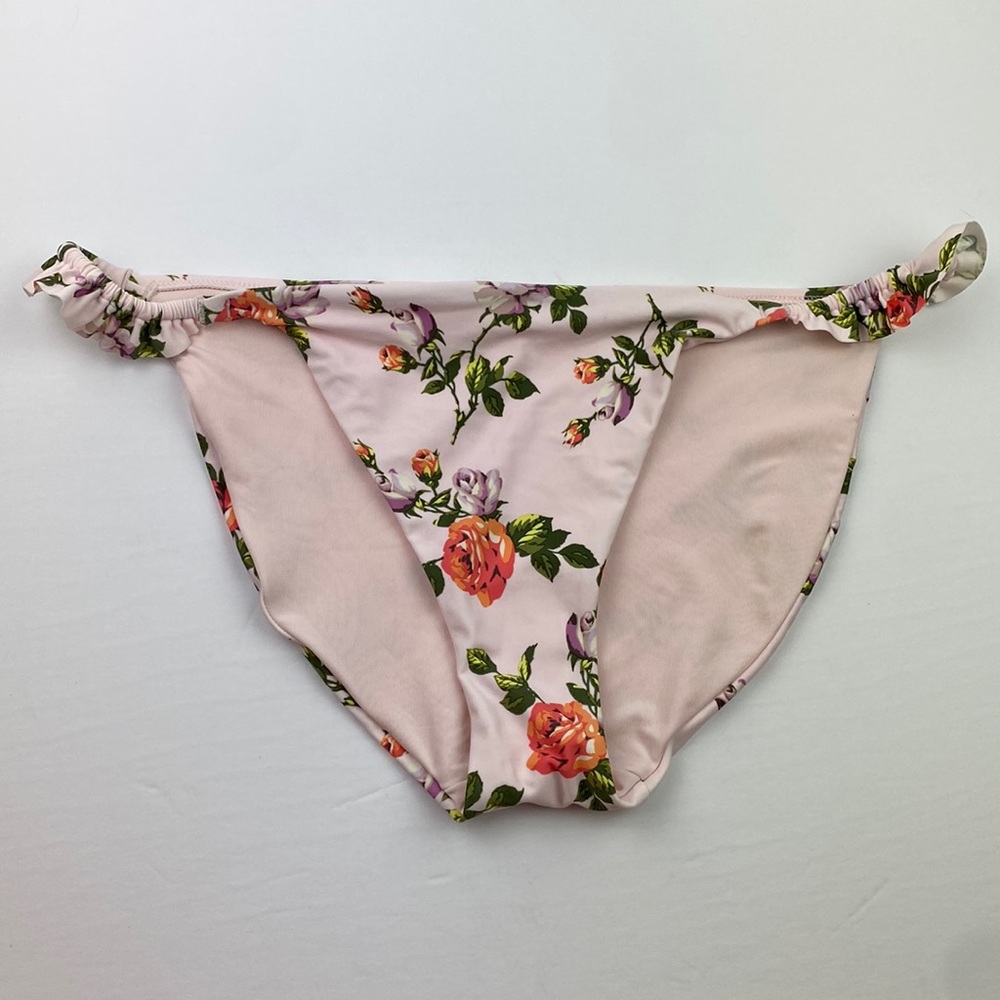Aerie | Pink Floral Rose Ruffle Cheeky Bikini Bottoms L